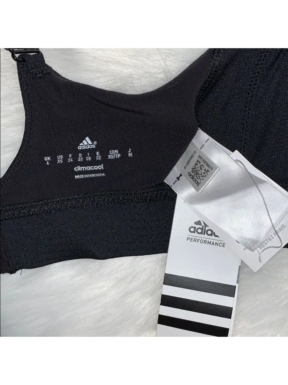 BLACK ADIDAS LOGO CLIMACOOL HIGH PERFORMANCE SPORTS BRA TRIPLE HOOK SIZE XS